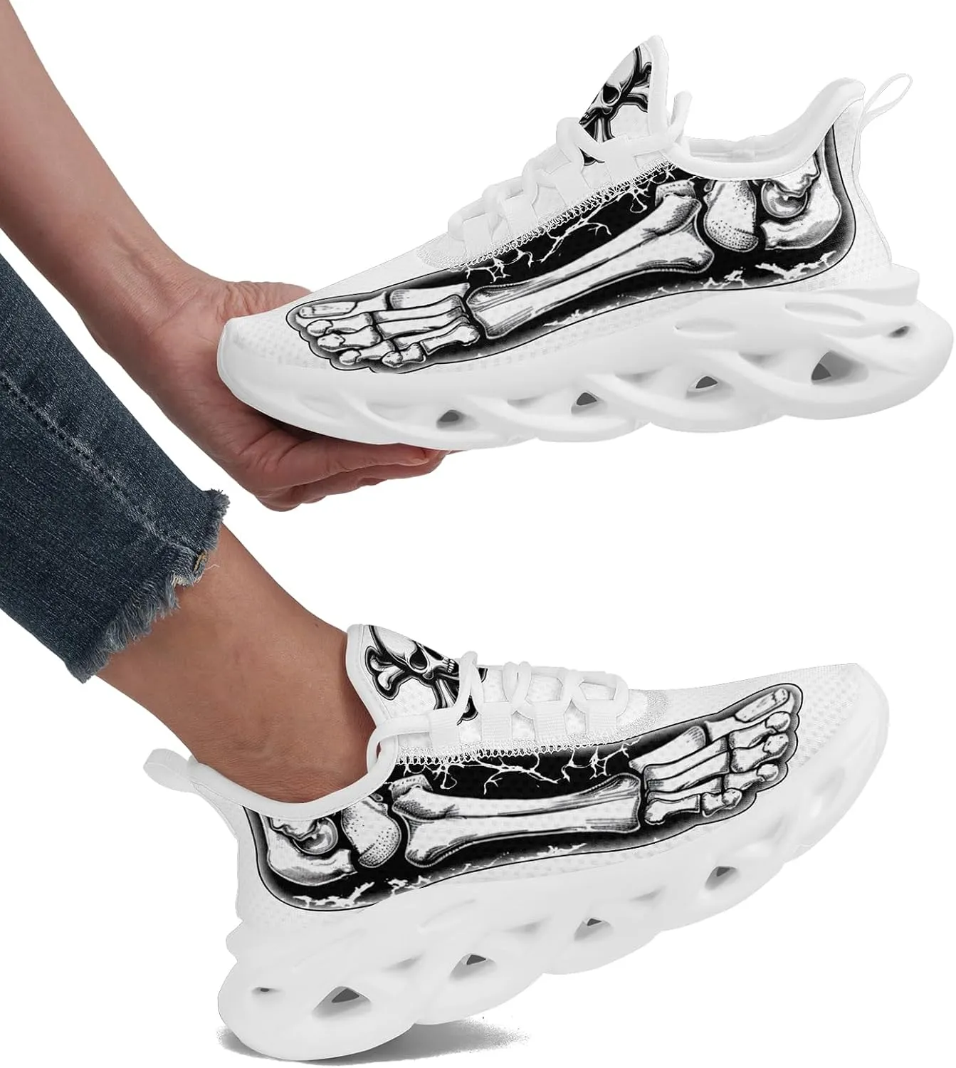 Men's Skull Gothic Running Shoes Lightweight Breathable Sport Shoes for Women Cushion Slip On Walking Sneaker