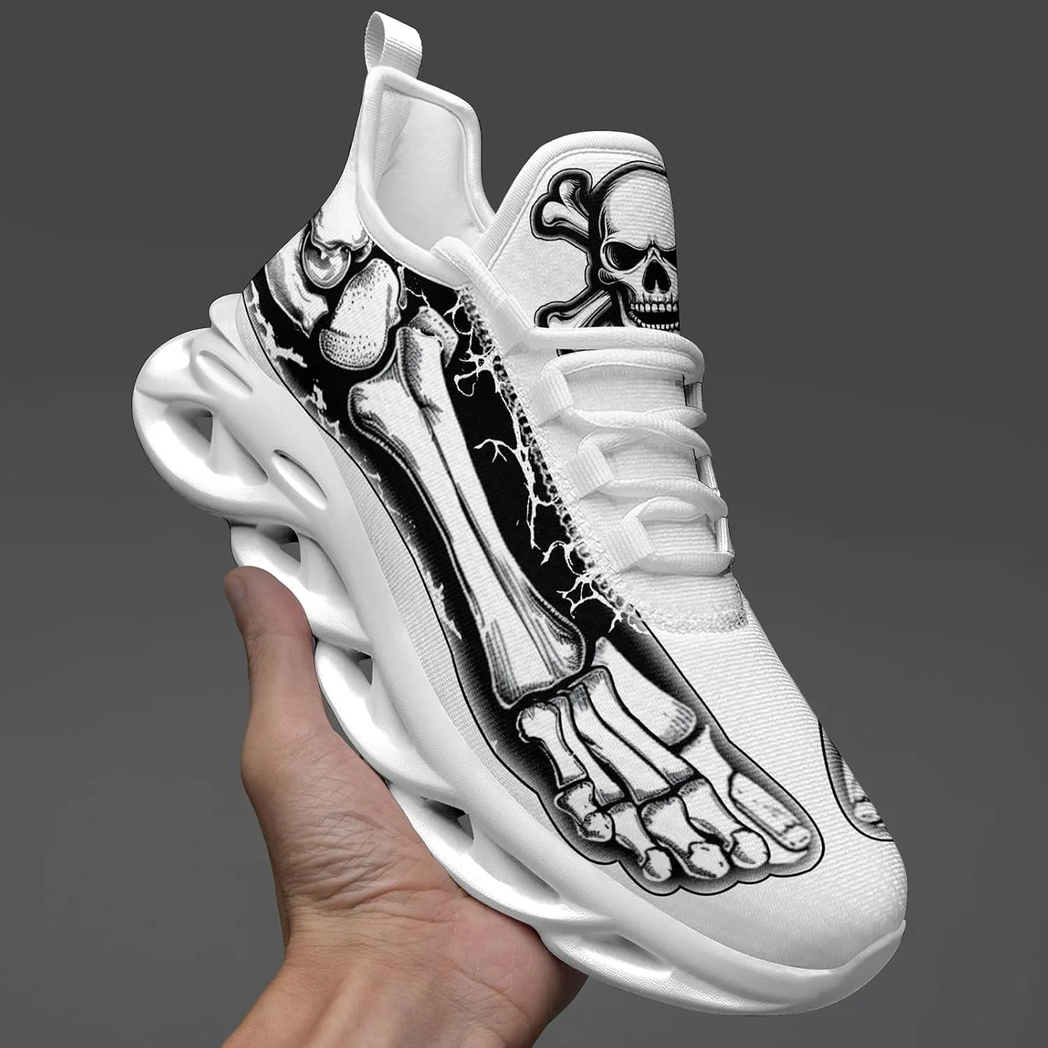 Men's Skull Gothic Running Shoes Lightweight Breathable Sport Shoes for Women Cushion Slip On Walking Sneaker