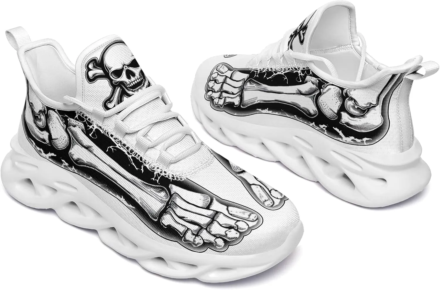 Men's Skull Gothic Running Shoes Lightweight Breathable Sport Shoes for Women Cushion Slip On Walking Sneaker