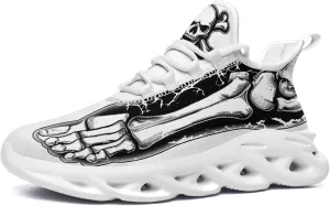 Men's Skull Gothic Running Shoes Lightweight Breathable Sport Shoes for Women Cushion Slip On Walking Sneaker