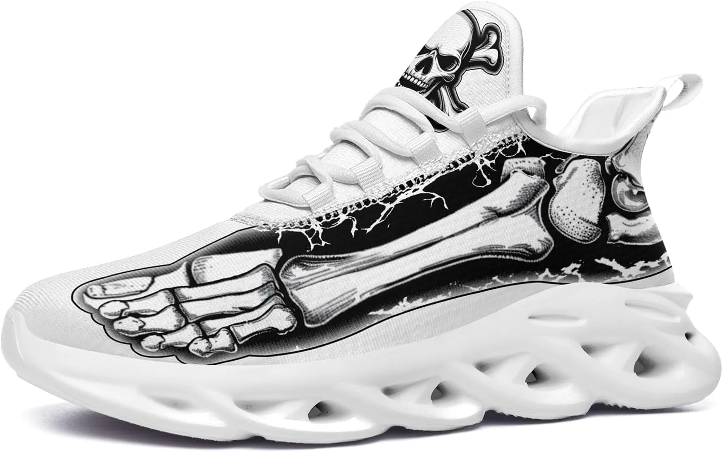 Men's Skull Gothic Running Shoes Lightweight Breathable Sport Shoes for Women Cushion Slip On Walking Sneaker