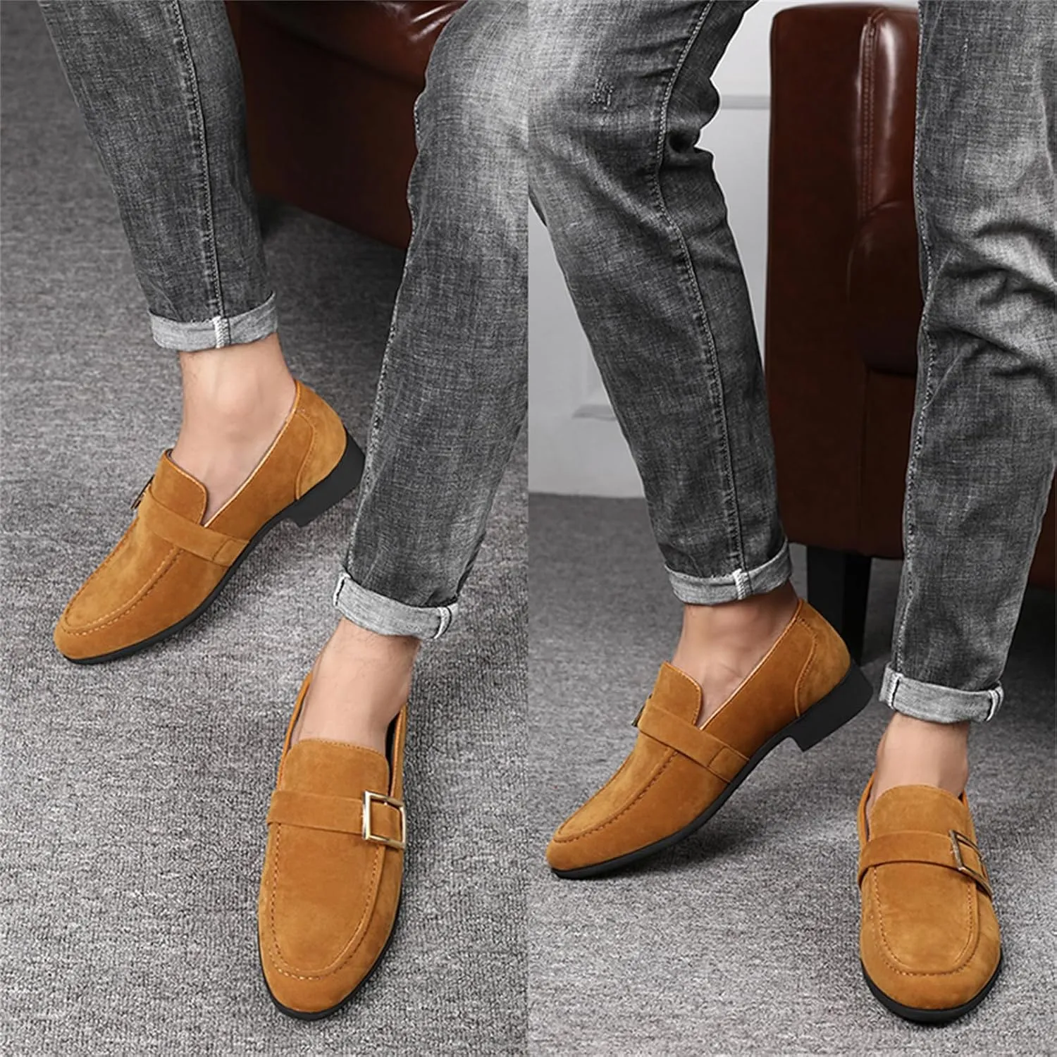 Men's Suede Penny Loafers Slip On Soft Leather Dress Tuxedo Shoes Casual Lightweight Moccasins Driving Boat Shoes