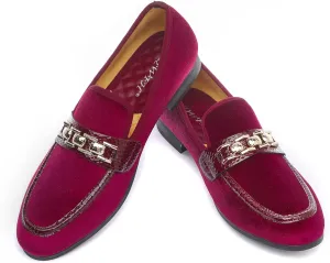 Men's Velvet Loafers,Mens Dress Shoes with Gold Chain, Slip On Flats Smoking Slippers Penny Shoes for Men