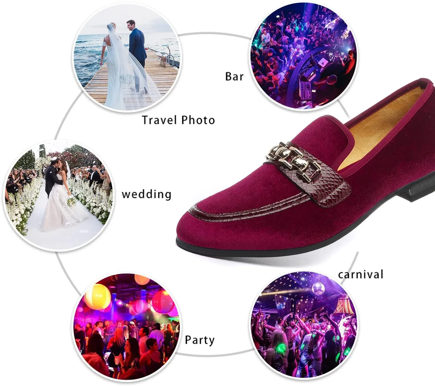 Men's Velvet Loafers,Mens Dress Shoes with Gold Chain, Slip On Flats Smoking Slippers Penny Shoes for Men