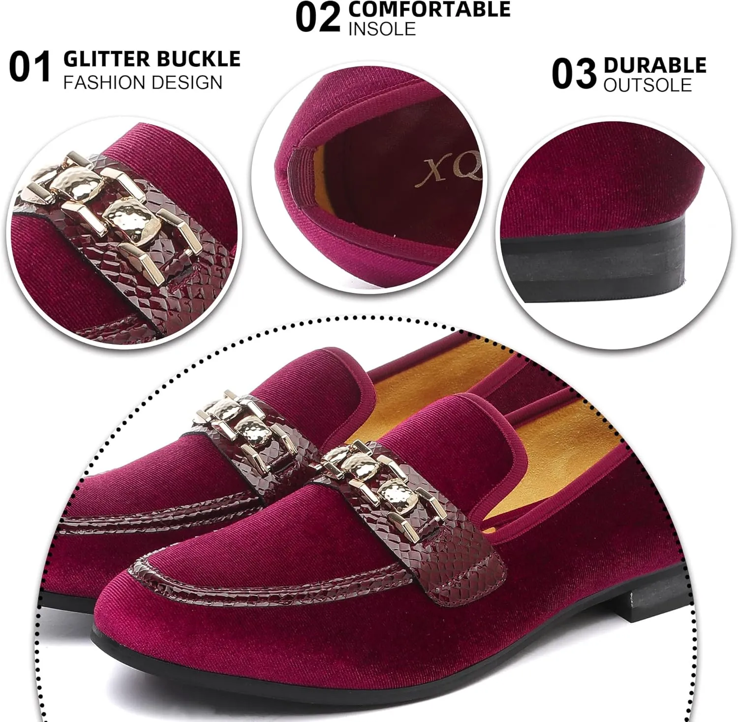 Men's Velvet Loafers,Mens Dress Shoes with Gold Chain, Slip On Flats Smoking Slippers Penny Shoes for Men