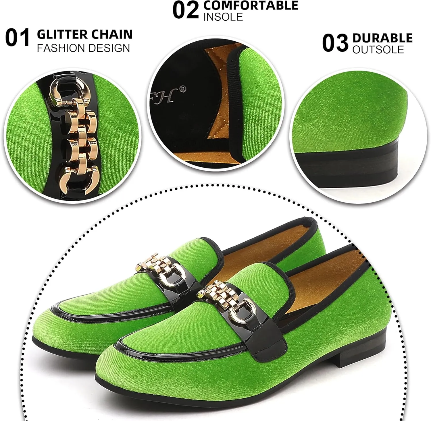 Men's Velvet Loafers,Mens Dress Shoes with Gold Chain, Slip On Flats Smoking Slippers Penny Shoes for Men