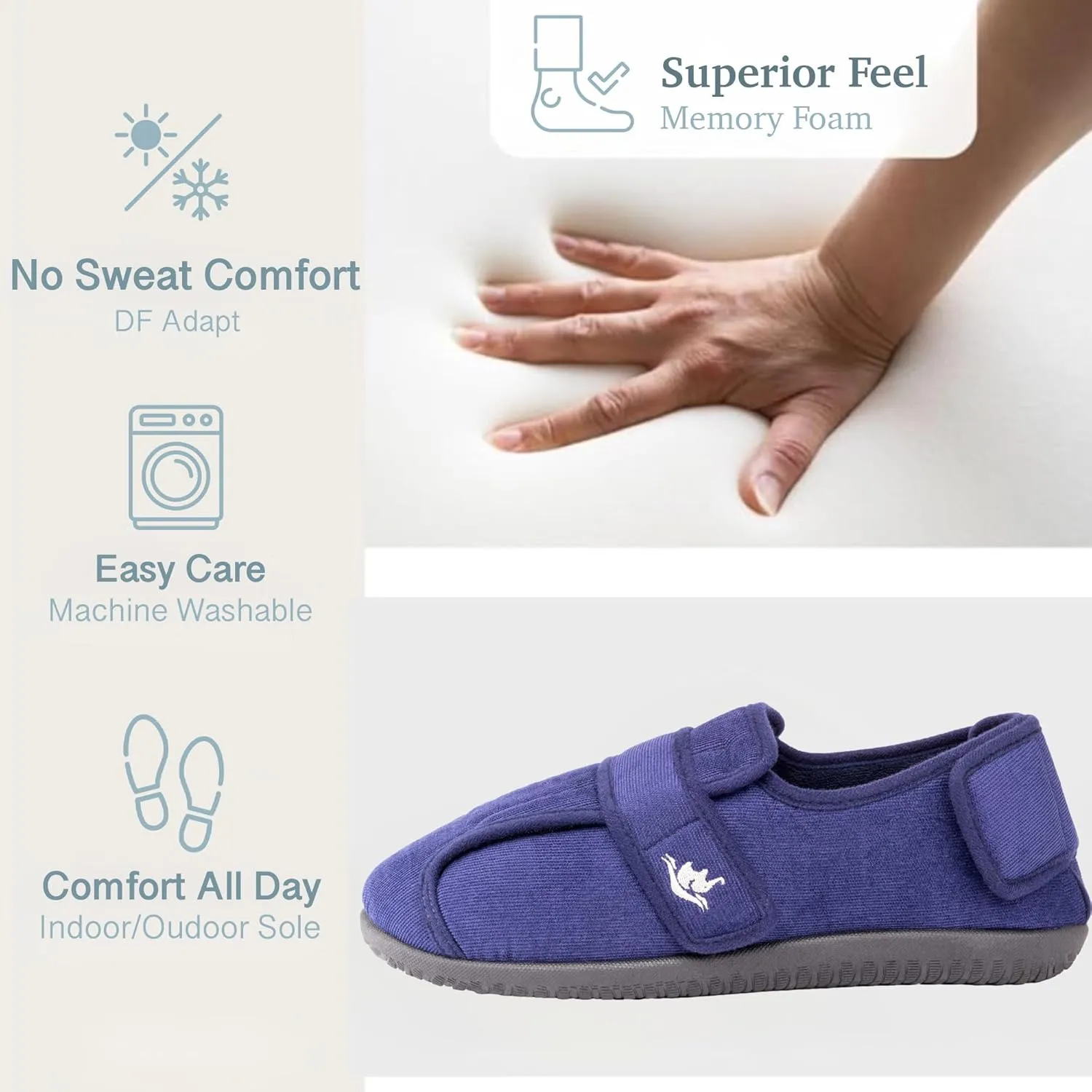 Men's Wide 80-D Memory Foam Diabetic Slippers with Adjustable Closures Breathable Washable Indoor/Outdoor House Shoe w/Anti Slip Sole