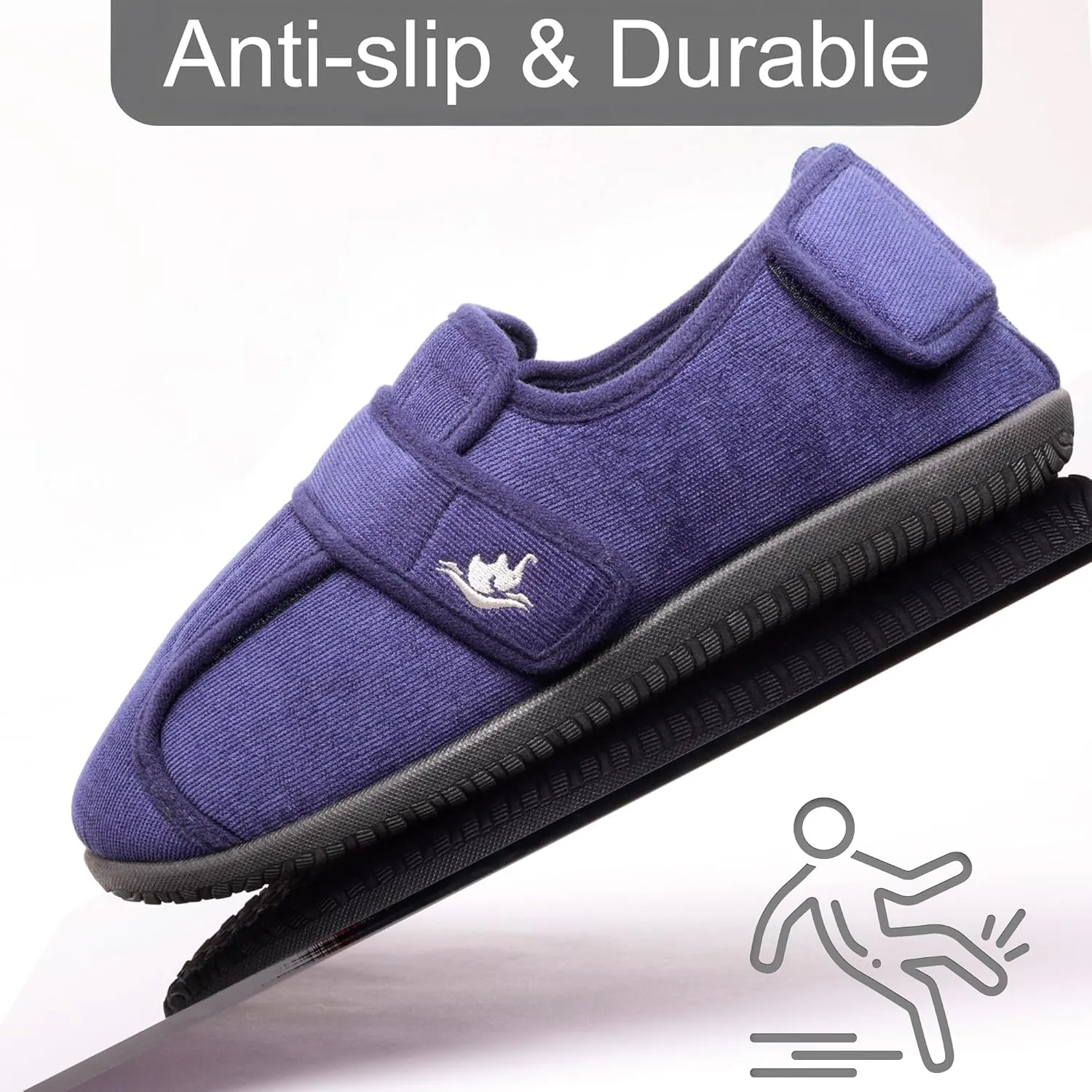 Men's Wide 80-D Memory Foam Diabetic Slippers with Adjustable Closures Breathable Washable Indoor/Outdoor House Shoe w/Anti Slip Sole