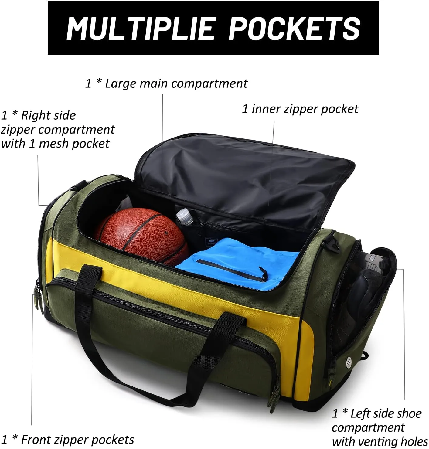 MIER Large Duffel Bag Men's Gym Bag with Shoe Compartment, 60L