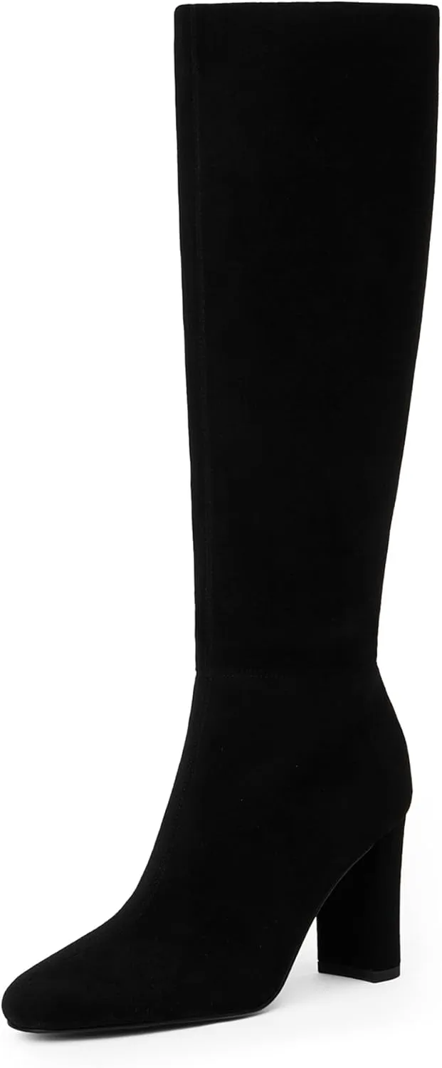 Modatope Knee High Boots for Women Chunky Heel Rounded Toe Womens Tall Boots