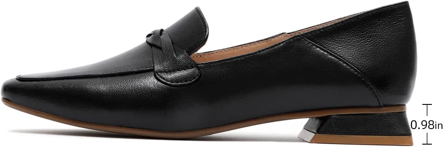 Mona flying Women's Leather Square Toe Penny Loafer Comfort Dress Casual Slip on Flat Office Work Shoes for Ladies