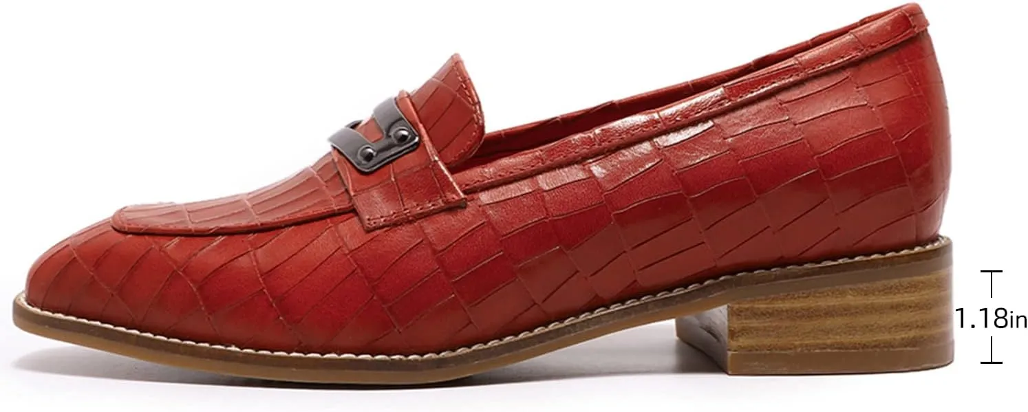 Mona flying Women's Leather Square Toe Penny Loafer Dress Casual Slip on Flat Office Work Shoes for Ladies