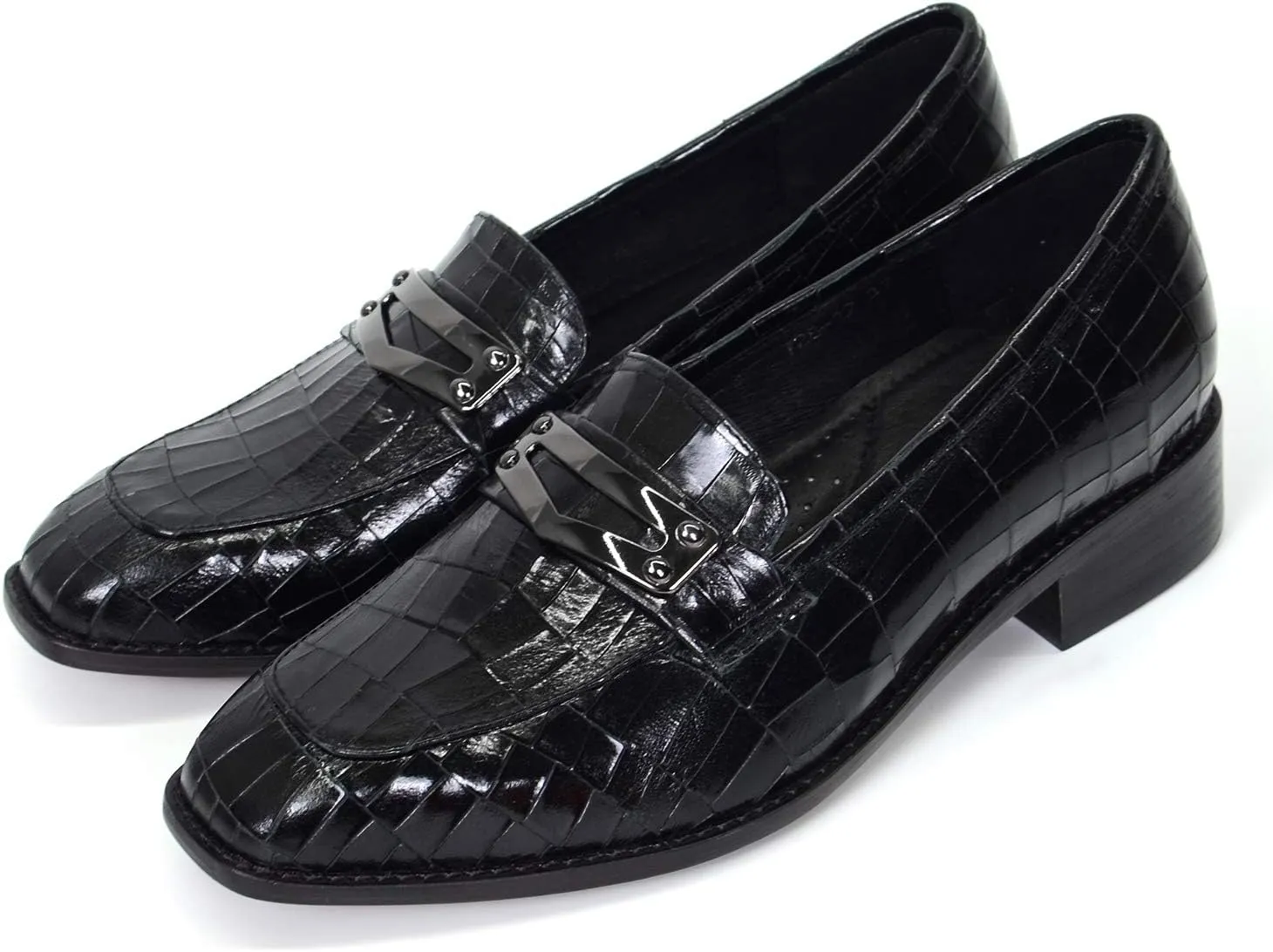 Mona flying Women's Leather Square Toe Penny Loafer Dress Casual Slip on Flat Office Work Shoes for Ladies