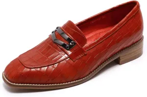 Mona flying Women's Leather Square Toe Penny Loafer Dress Casual Slip on Flat Office Work Shoes for Ladies