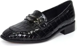 Mona flying Women's Leather Square Toe Penny Loafer Dress Casual Slip on Flat Office Work Shoes for Ladies