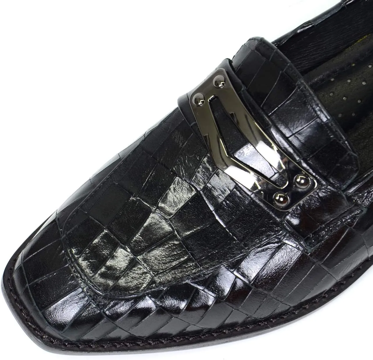 Mona flying Women's Leather Square Toe Penny Loafer Dress Casual Slip on Flat Office Work Shoes for Ladies