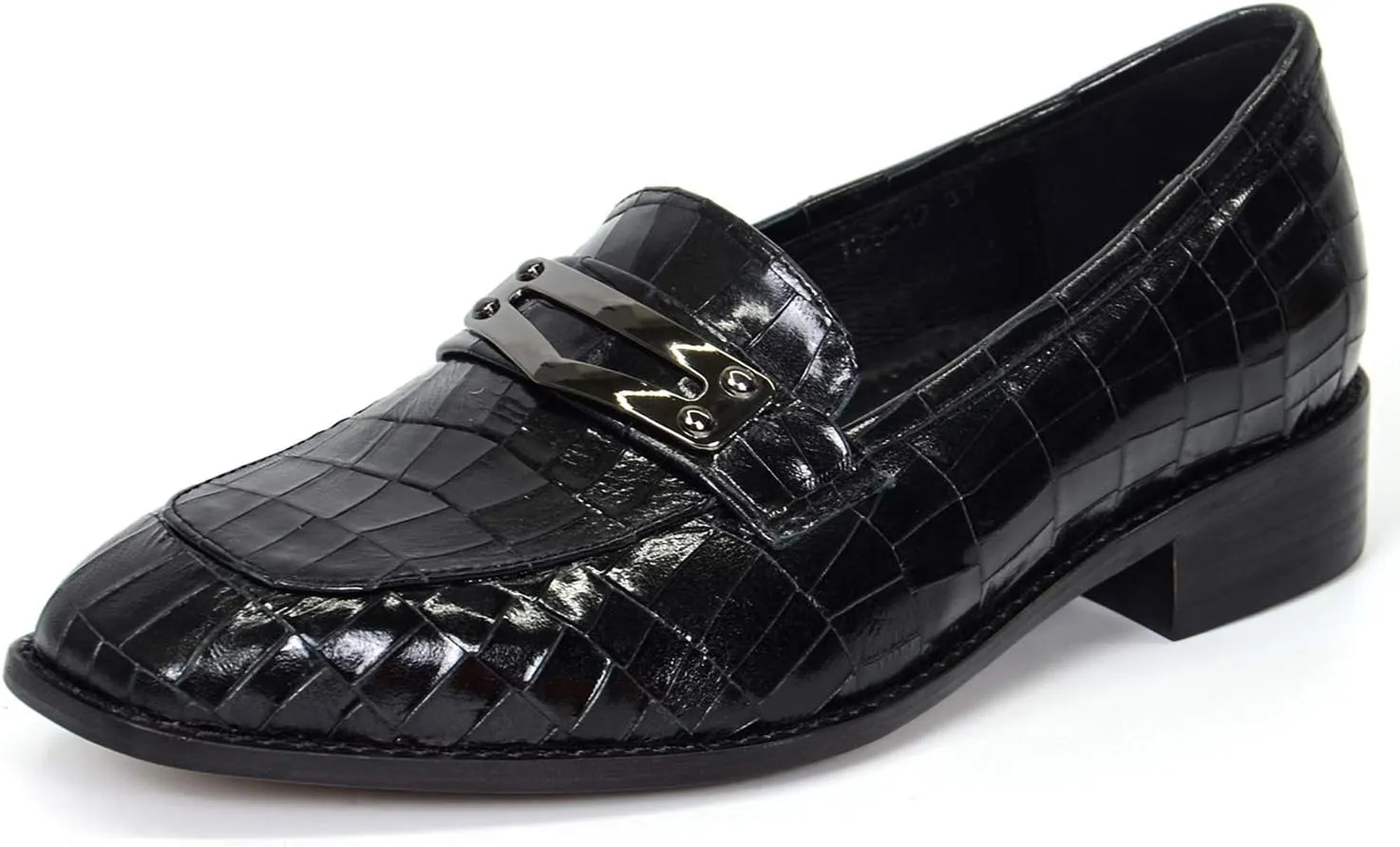 Mona flying Women's Leather Square Toe Penny Loafer Dress Casual Slip on Flat Office Work Shoes for Ladies