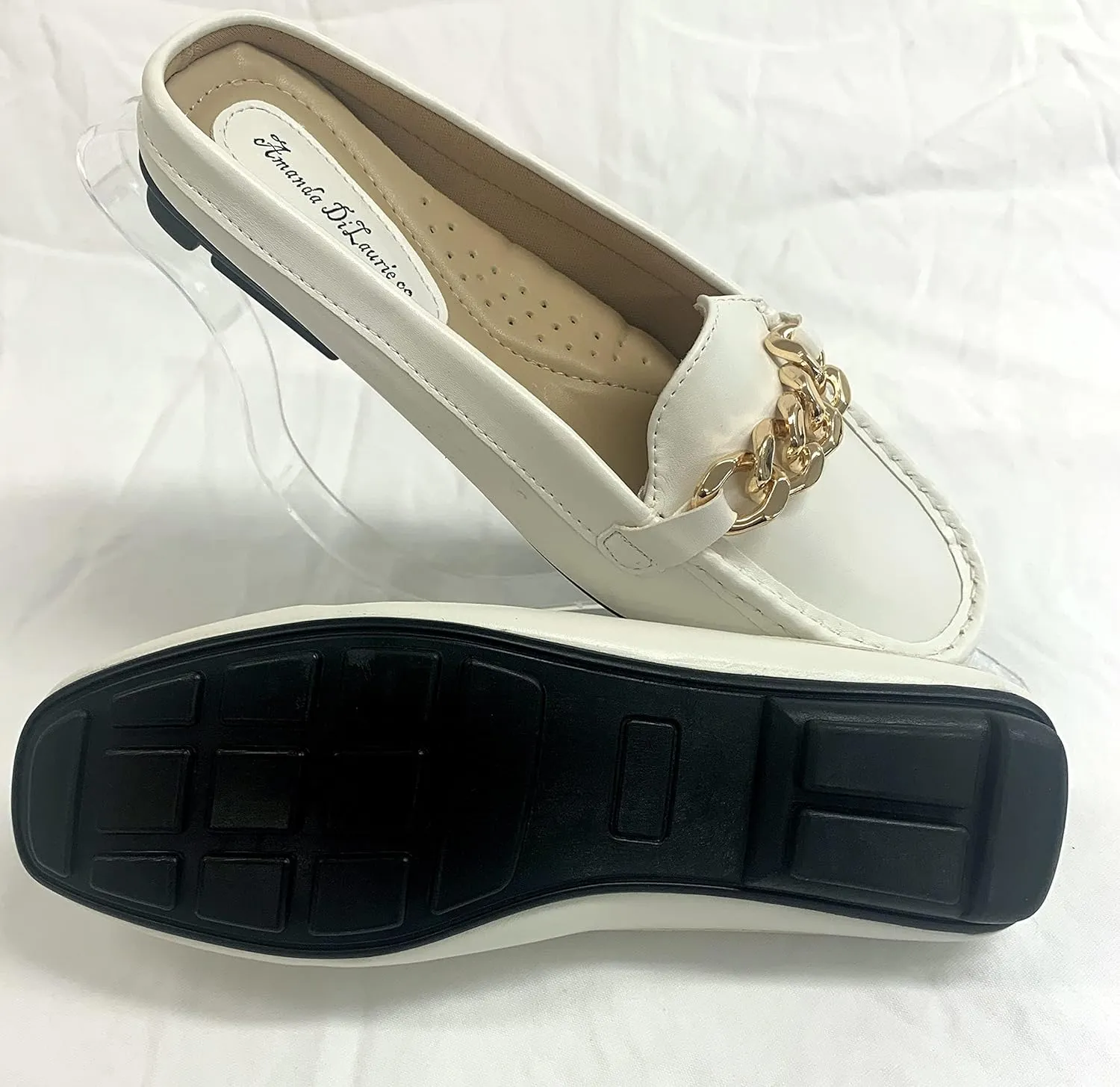 Mules for Women Flats Backless Comfortable Slip On Gold Chain/Emma