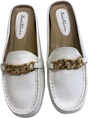 Mules for Women Flats Backless Comfortable Slip On Gold Chain/Emma