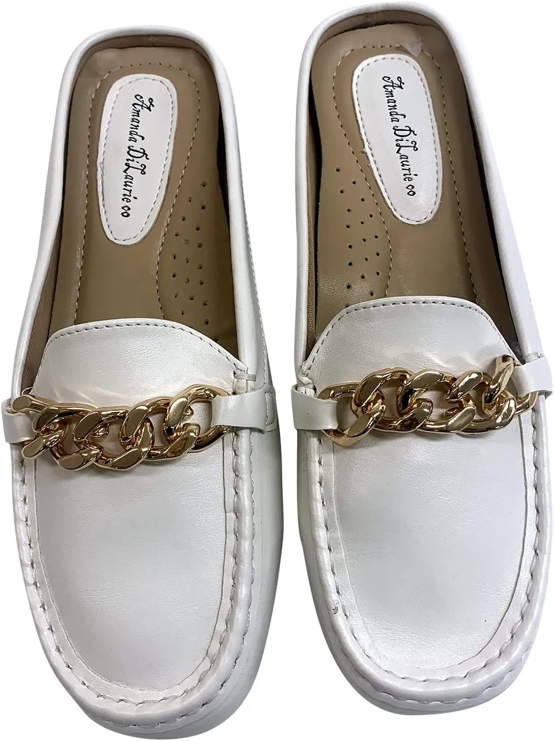 Mules for Women Flats Backless Comfortable Slip On Gold Chain/Emma