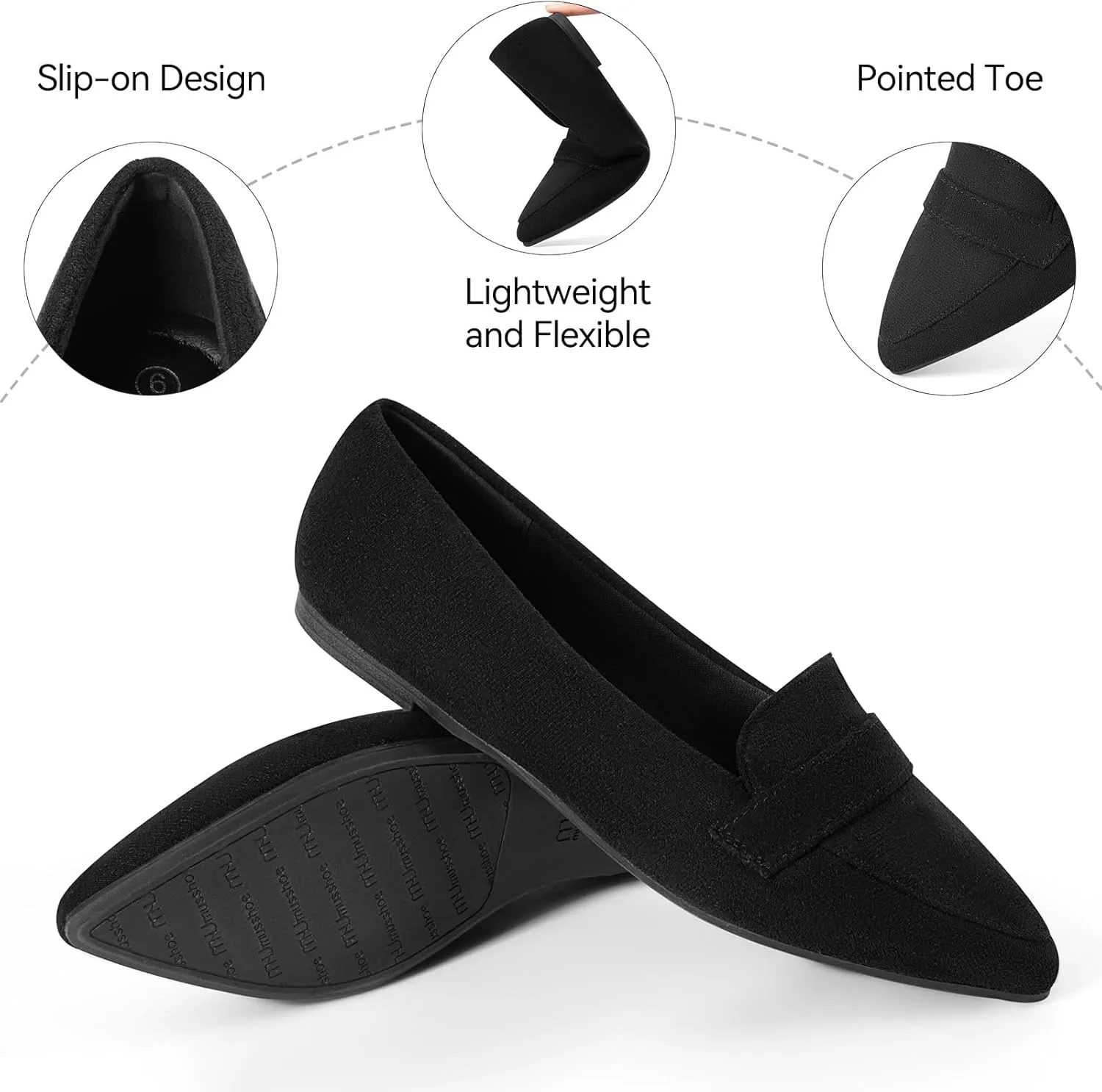 MUSSHOE Women's Flats, Comfortable Pointed Toe Flats for Women Soft Suede Women's Loafers & Slip-ons for Work Dating and Casual