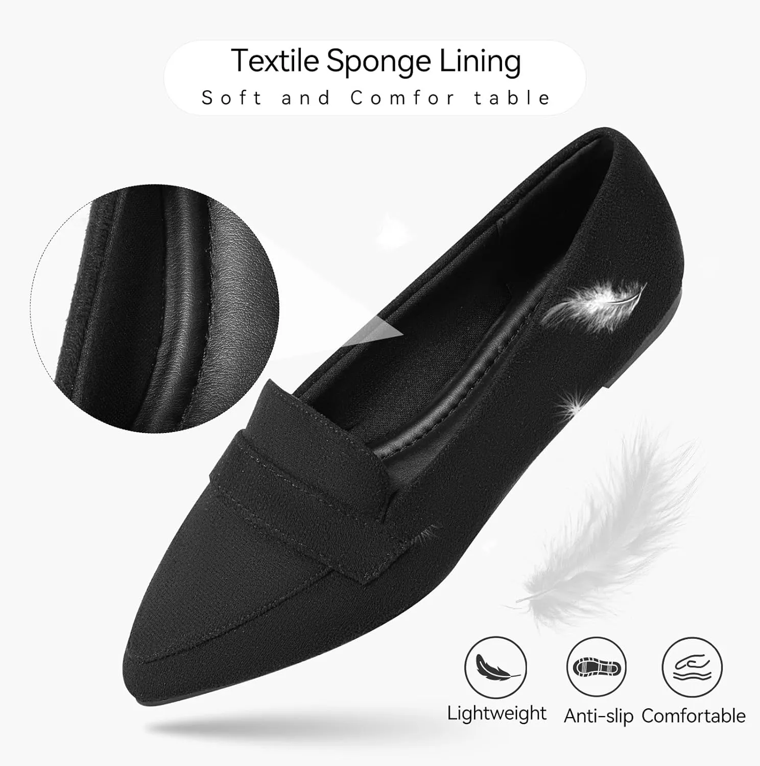 MUSSHOE Women's Flats, Comfortable Pointed Toe Flats for Women Soft Suede Women's Loafers & Slip-ons for Work Dating and Casual