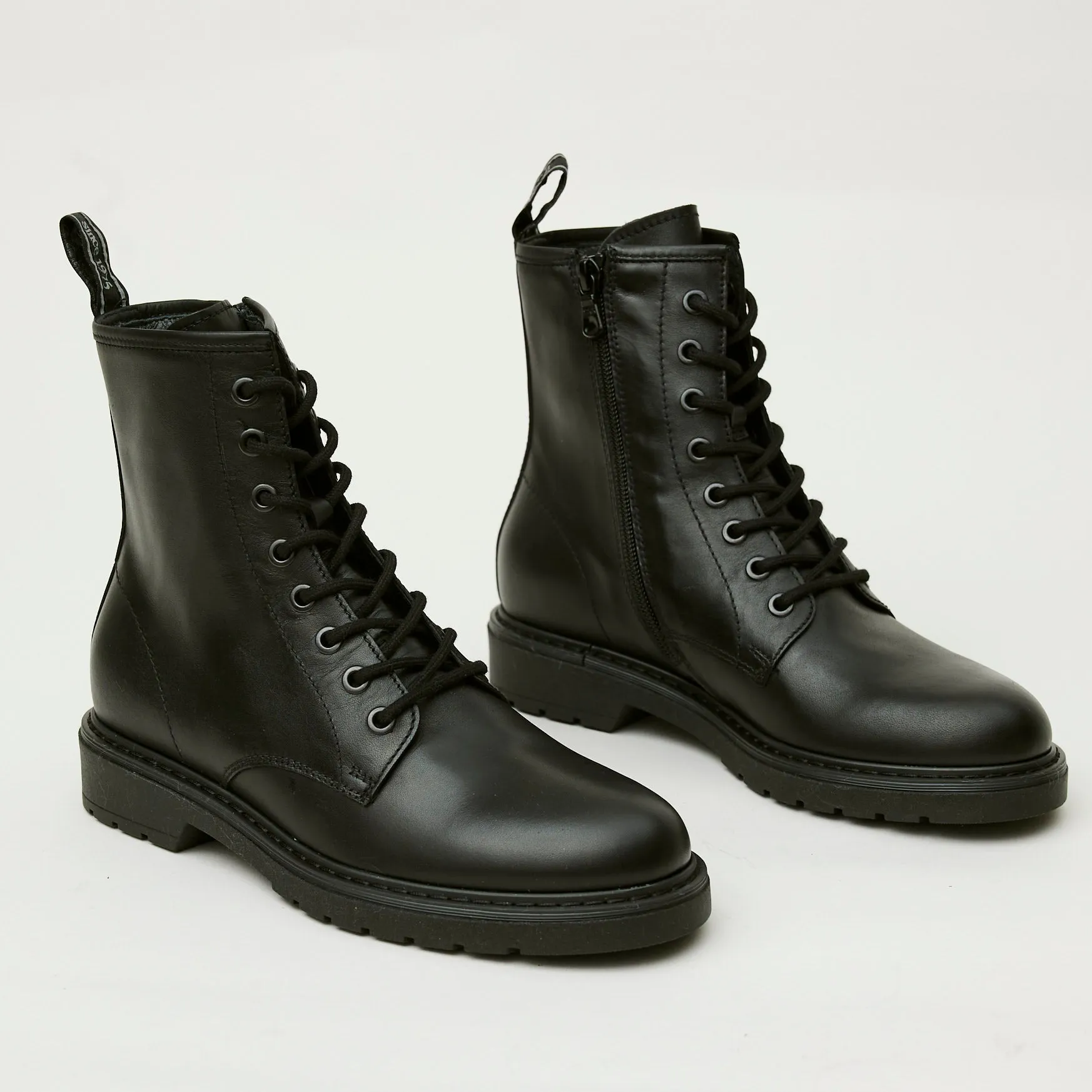 NeroGiardini Black Leather Flat Combat Style Ankle Boots