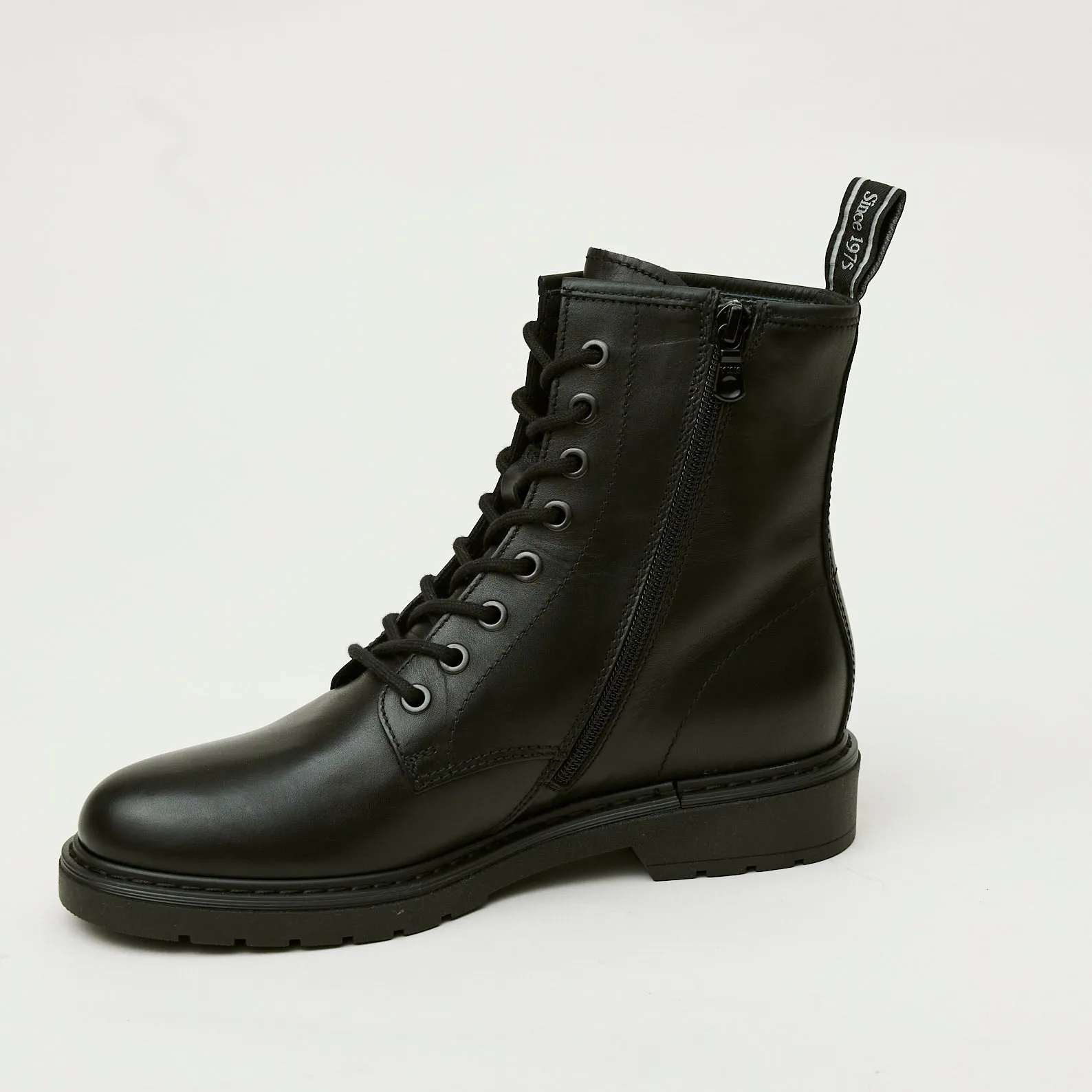 NeroGiardini Black Leather Flat Combat Style Ankle Boots