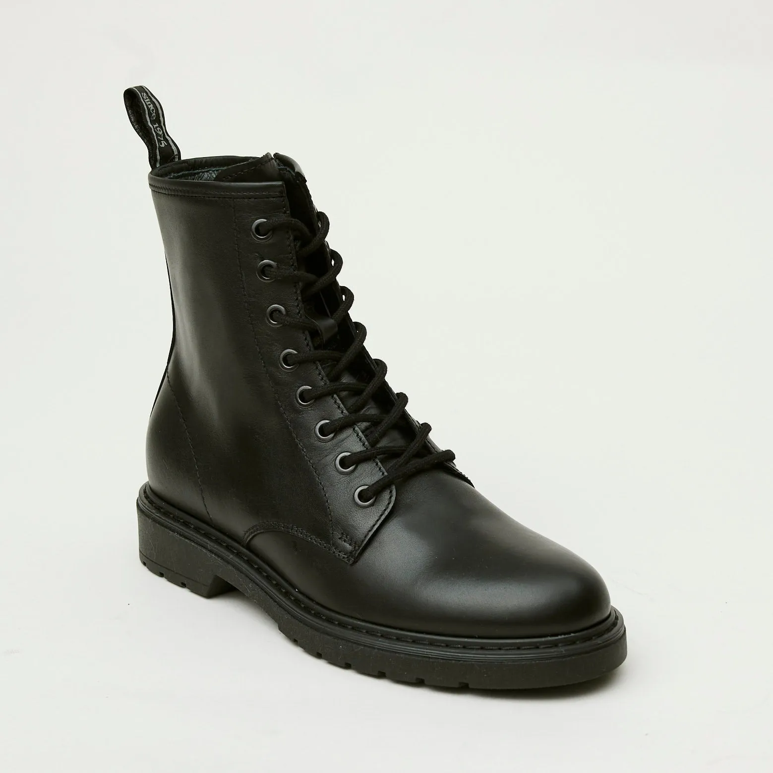NeroGiardini Black Leather Flat Combat Style Ankle Boots