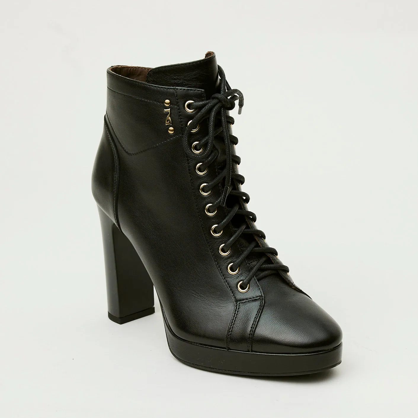 NeroGiardini Black Leather High Heeled Lace-Up Ankle Boots