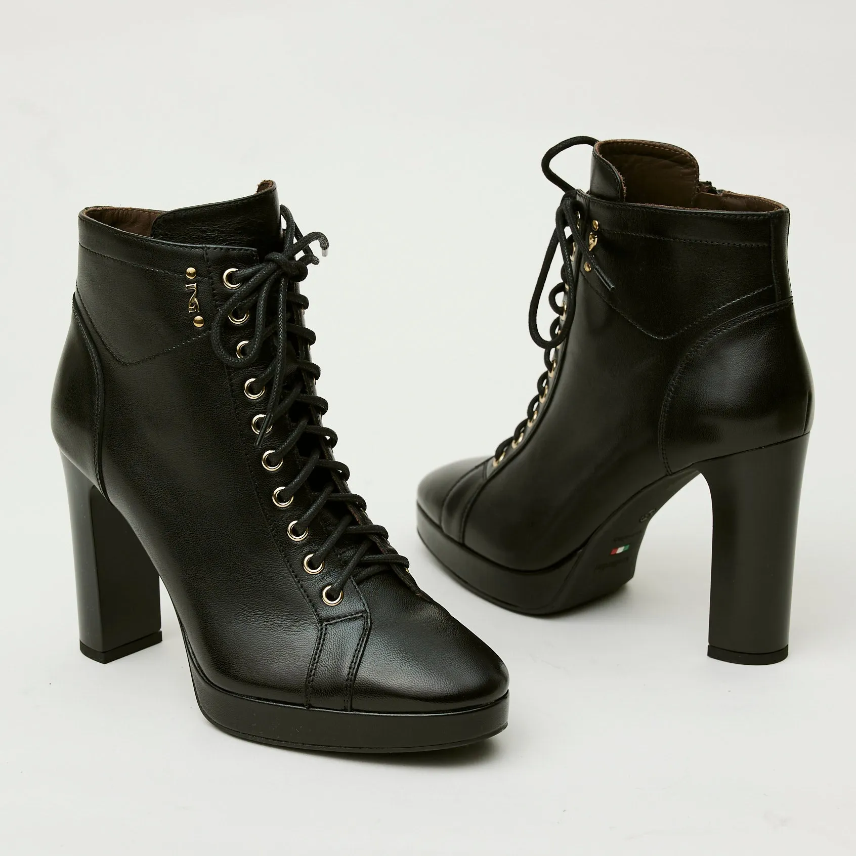 NeroGiardini Black Leather High Heeled Lace-Up Ankle Boots