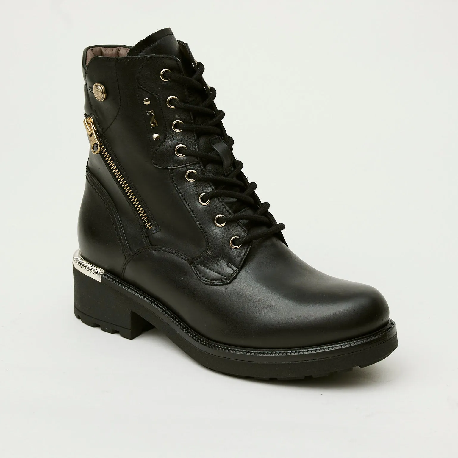 NeroGiardini Black Leather Military Style Boots