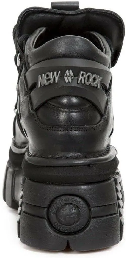 New Rock 106 S29 Women's Goth Punk Black Metallic Platform Ankle Boots