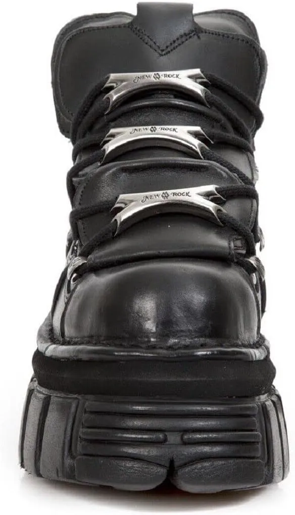 New Rock 106 S29 Women's Goth Punk Black Metallic Platform Ankle Boots