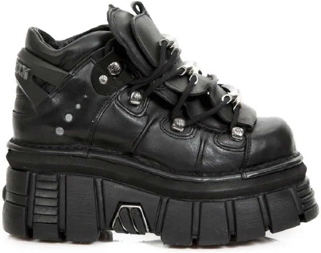New Rock 106 S29 Women's Goth Punk Black Metallic Platform Ankle Boots