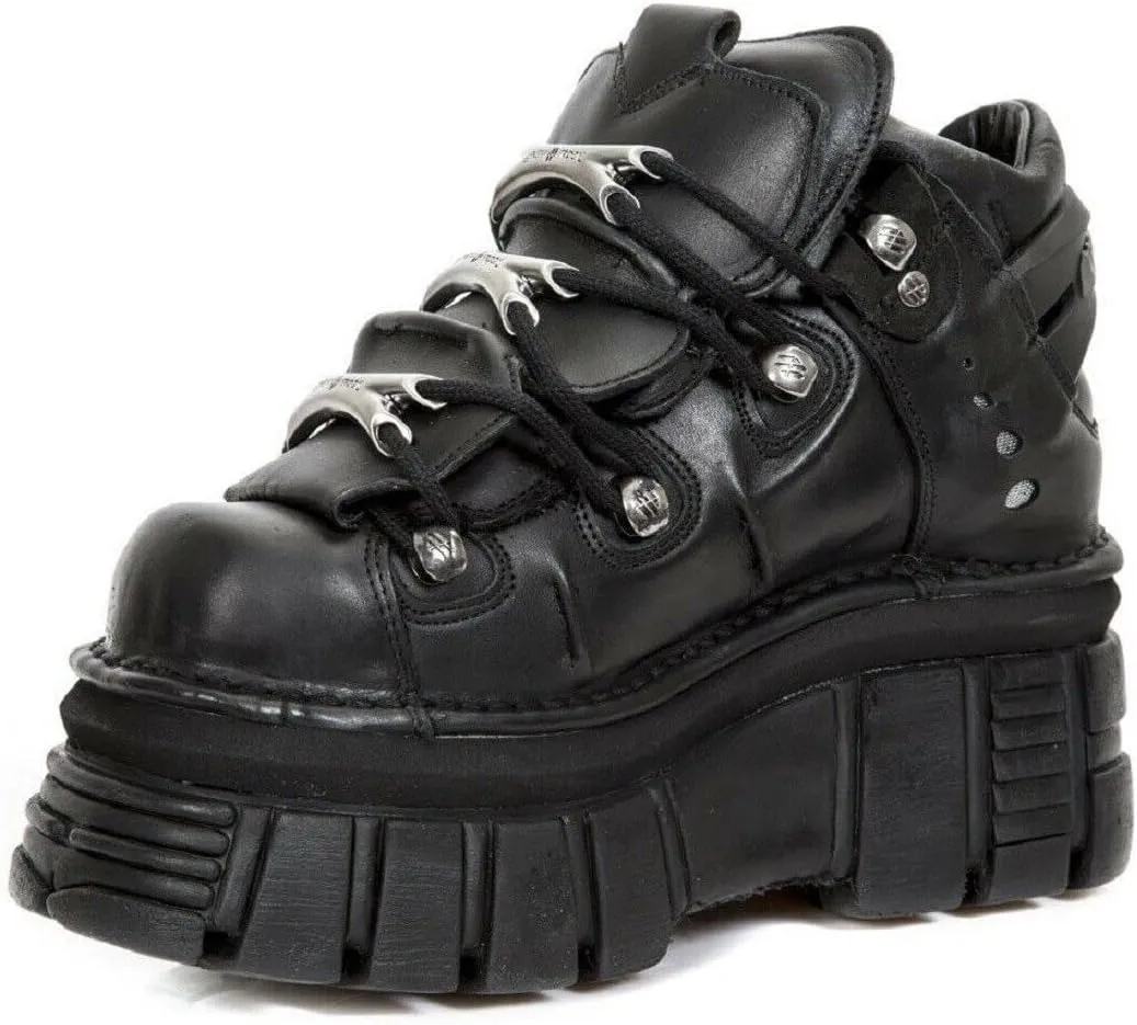 New Rock 106 S29 Women's Goth Punk Black Metallic Platform Ankle Boots