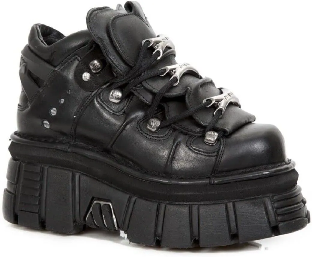 New Rock 106 S29 Women's Goth Punk Black Metallic Platform Ankle Boots