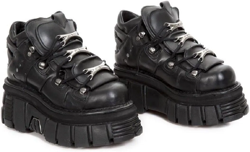 New Rock 106 S29 Women's Goth Punk Black Metallic Platform Ankle Boots