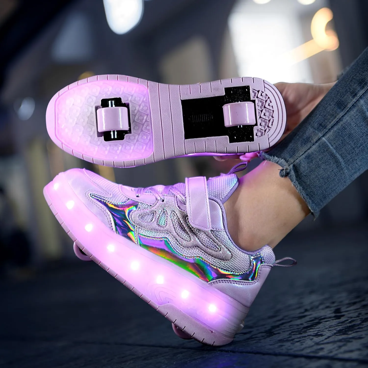Nsasy Girls Boys Roller Shoes with LED Light Up Wheels Sneakers Kids Roller Skates Shoes for Kids for Children