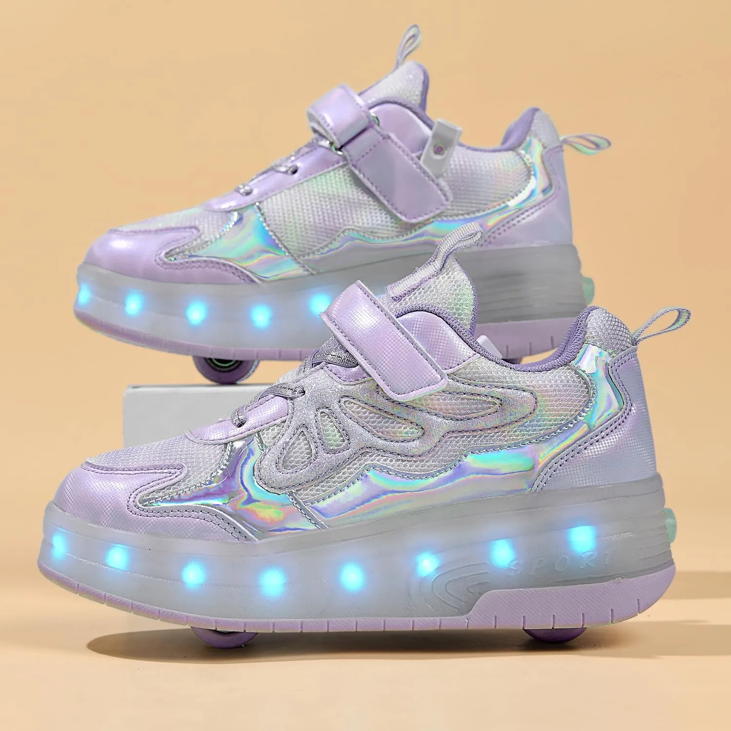 Nsasy Girls Boys Roller Shoes with LED Light Up Wheels Sneakers Kids Roller Skates Shoes for Kids for Children