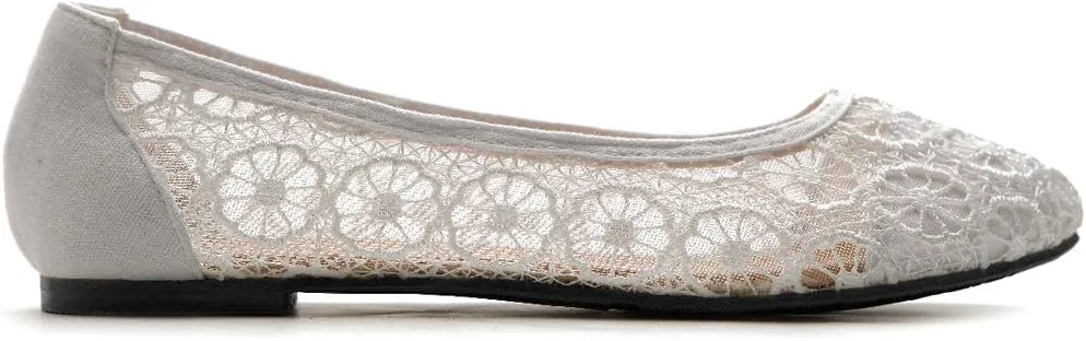 Ollio Women's Ballet Shoe Floral Lace Breathable Flat