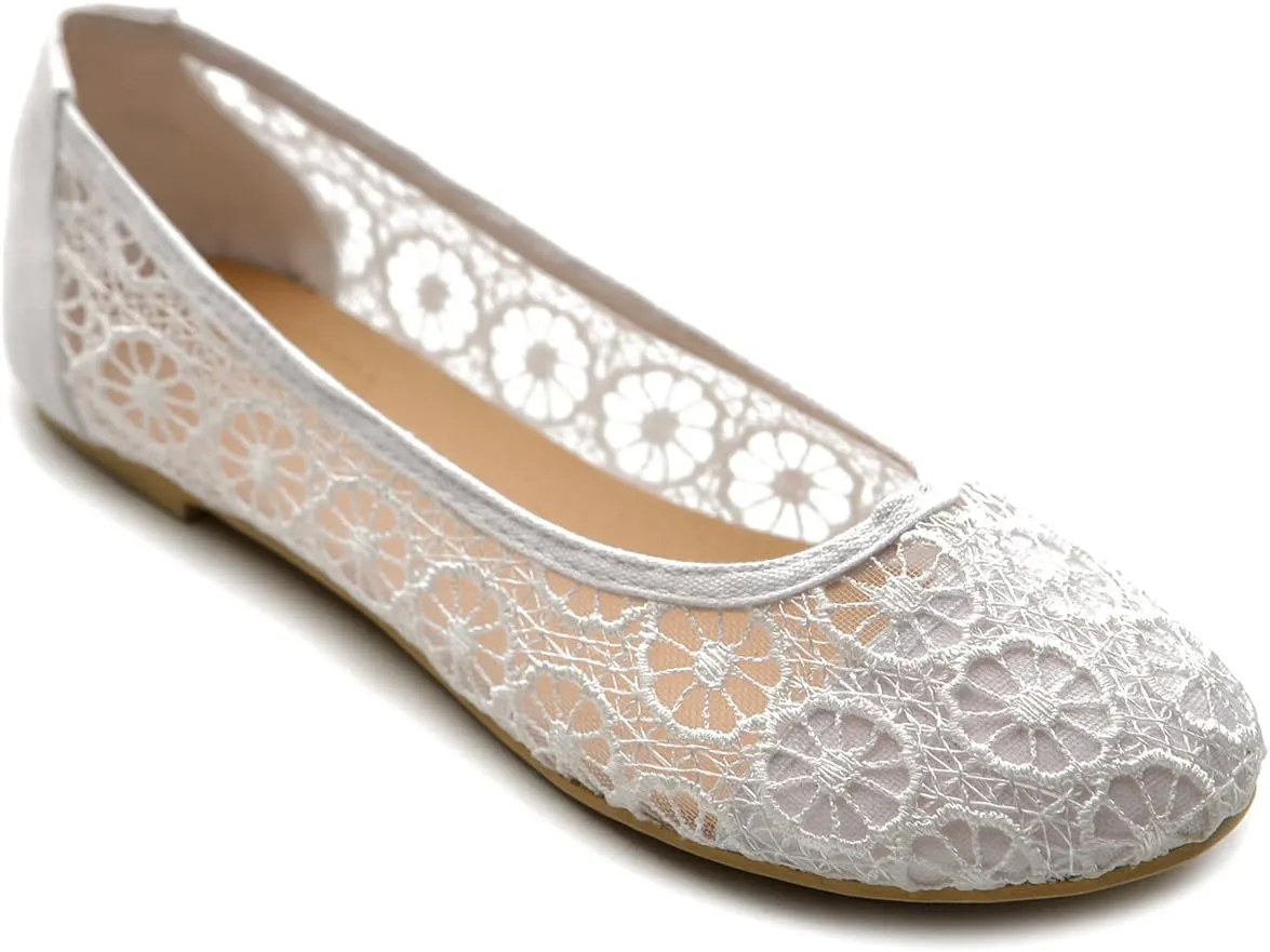 Ollio Women's Ballet Shoe Floral Lace Breathable Flat