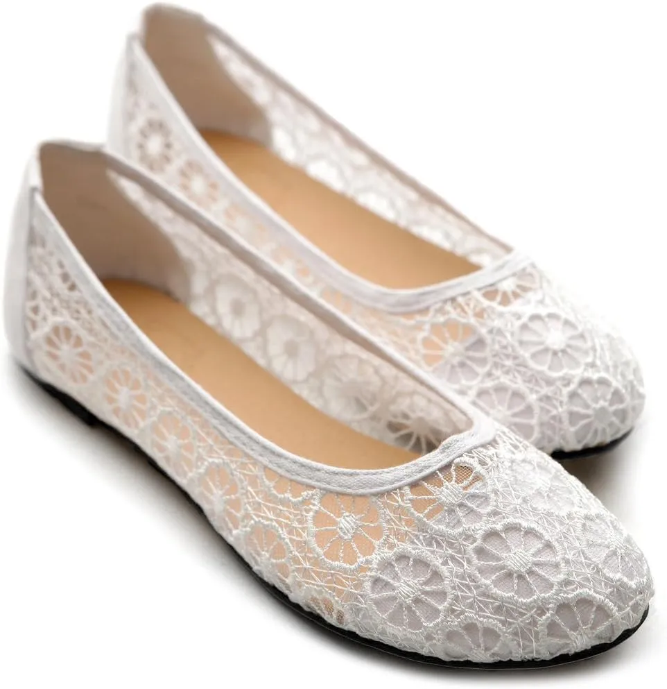 Ollio Women's Ballet Shoe Floral Lace Breathable Flat