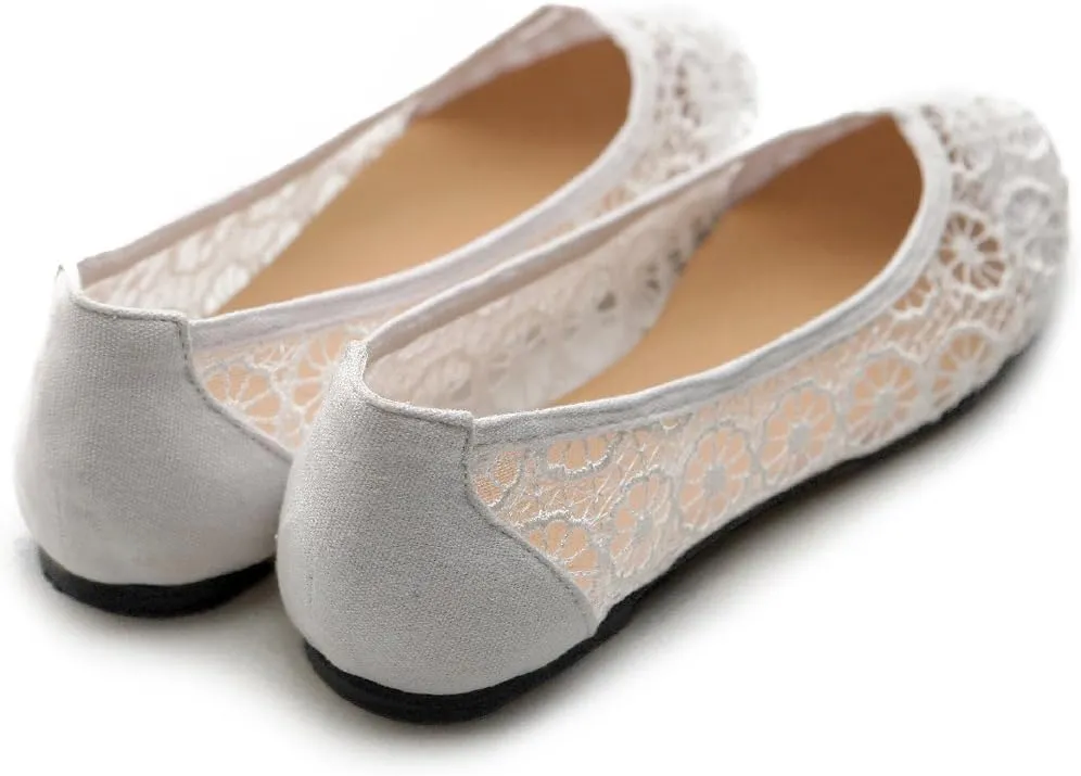 Ollio Women's Ballet Shoe Floral Lace Breathable Flat