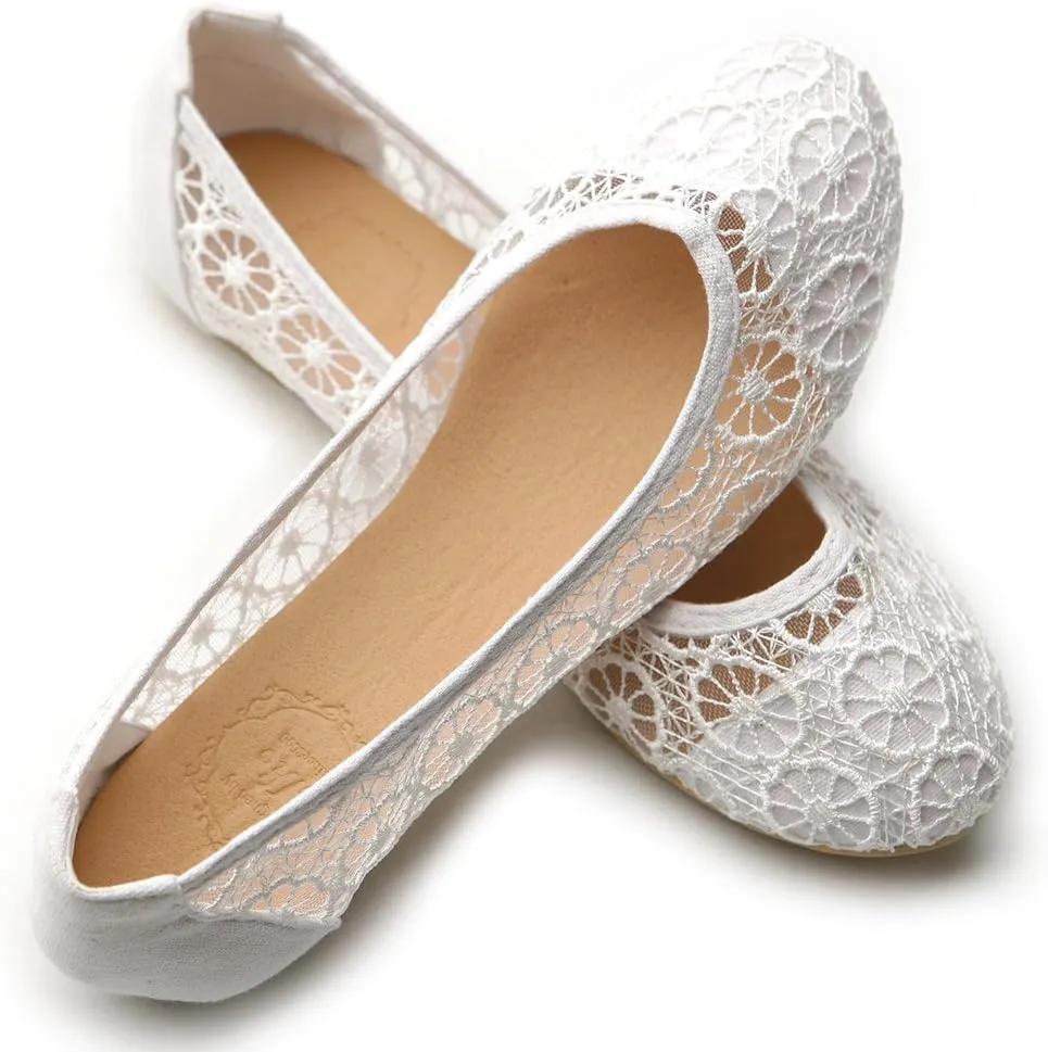 Ollio Women's Ballet Shoe Floral Lace Breathable Flat