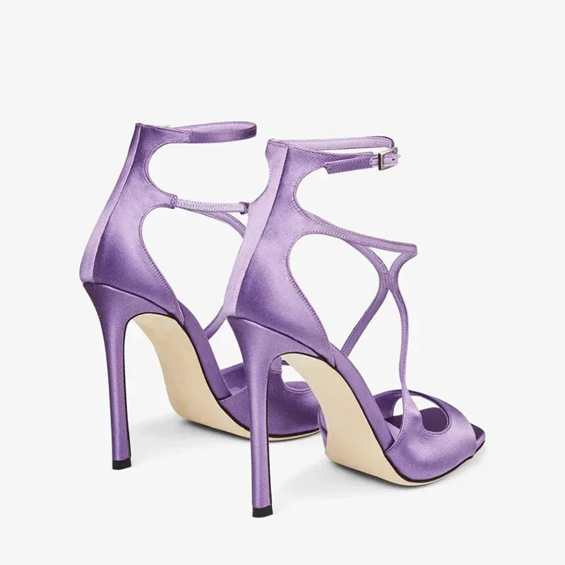 Open Toe Cross Button Elastic Belt Thin High Heel Fish Mouth Sandals