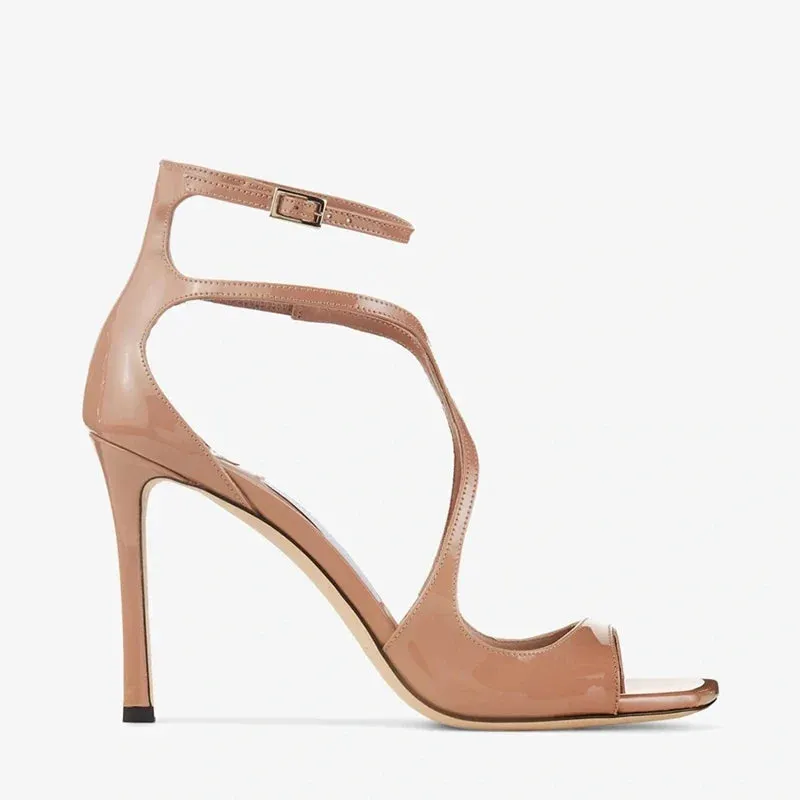 Open Toe Cross Button Elastic Belt Thin High Heel Fish Mouth Sandals