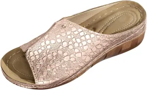 Orthopedic Sandals for Womens Arch Support Crocodile Pattern Dressy Leather Sandal Slip On Casual Open Toe Non-Slip Comfortable Shoes Summer Spring Stylish Beach Visits Festivals Party Shoe