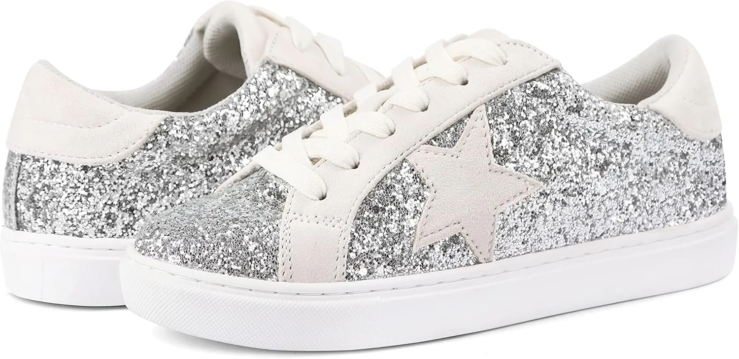 PARTY Women's Fashion Star Sneaker Lace Up Low Top Comfortable Cushioned Walking Shoes