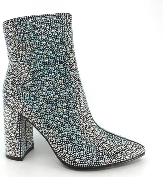 PAZZLE Women's Rhinestone Block Heel Mid Calf Ankle Booties Short Knee High Boots Runway-01